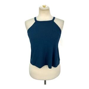 Freshman Sleeveless Halter Neck Ribbed Top Blue Size XS NWOT